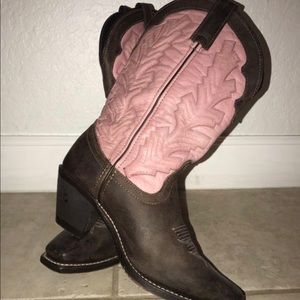 Brown & Pink Leather Cowboy Boots